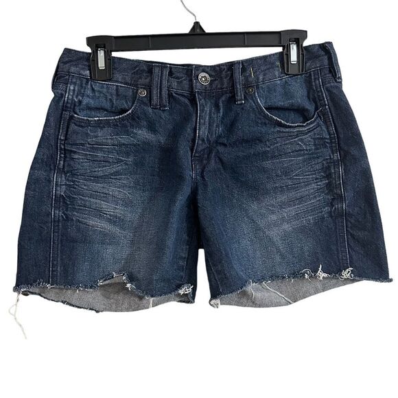 Madewell Pants - Madewell Dark Wash Low Rise Blue Denim Shorts Frayed Hem Whiskering Sz 26